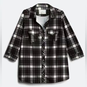 EUC Market & Spruce Perrina Plaid Black and White Button Down Knit Top size 3X